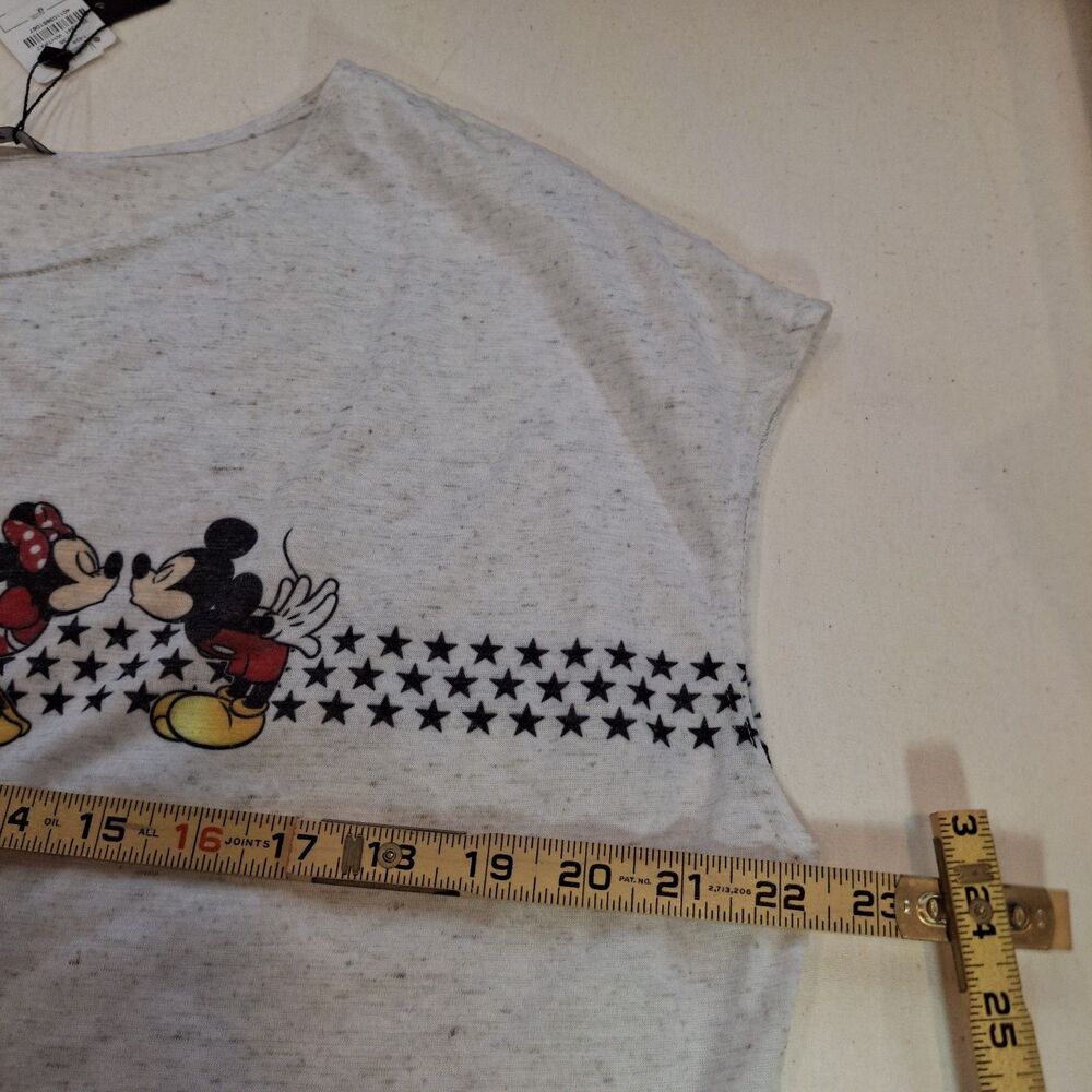 NWT Terez Disney Sz M Mickey And Minnie Mouse Kissing Top T-shirt Relaxed Linen - Picture 5 of 6